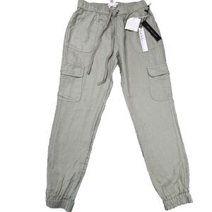 Nicole Miller BRAND NEW Linen Cargo Pants Women's Size Small 28x28 Soft Olive Gr